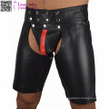 Men Black Leather Short Pants L533